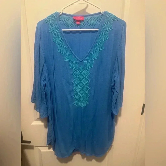 Lilly Pulitzer for Target Blue Embroidered Tunic Top Women's Size XXL - Picture 2 of 8